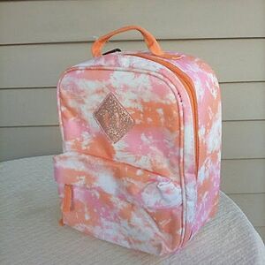 Tie Dye Pink Peach and White Lunch Box Tote Soft Sided Zip Close 10" X 8…